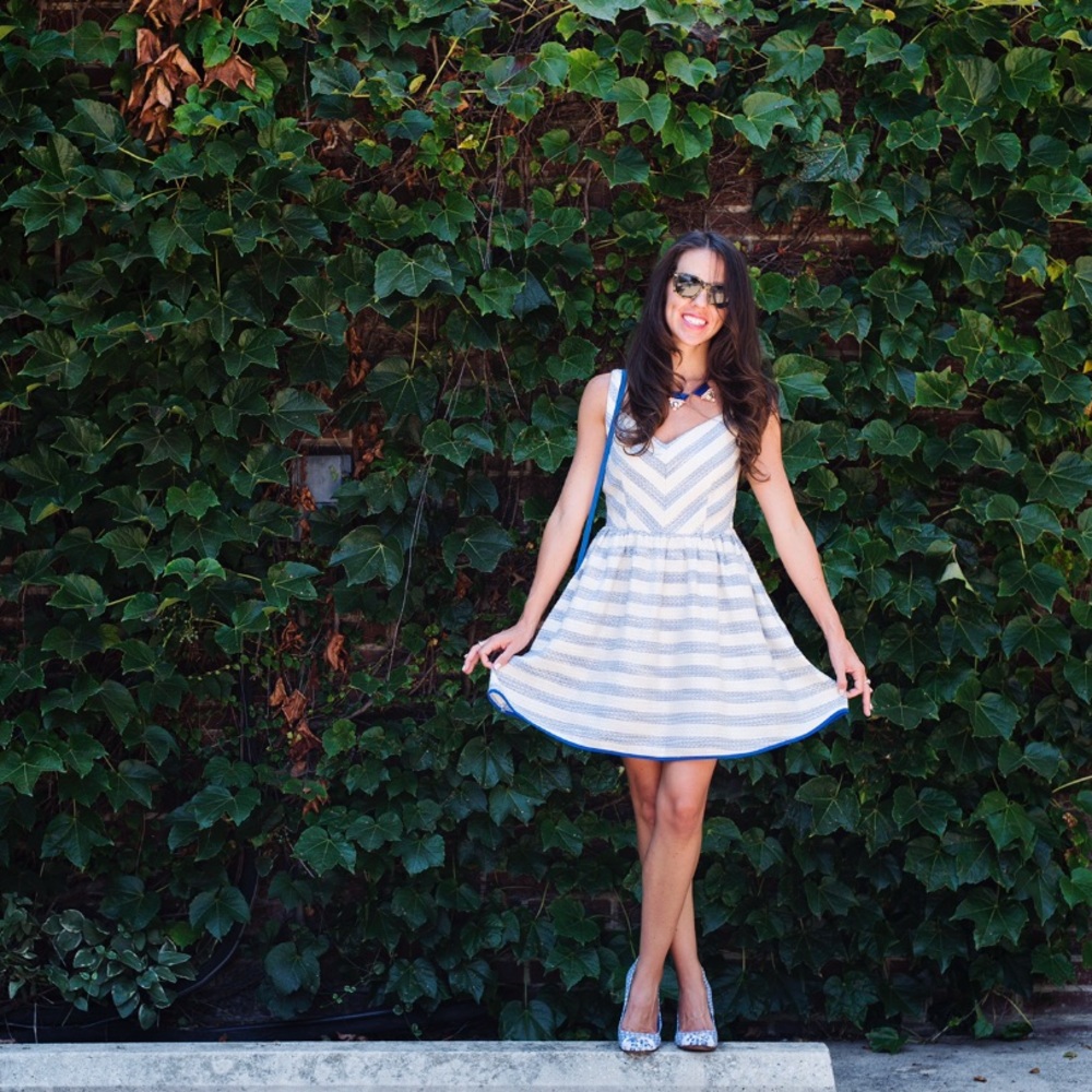 Blue & White Striped Fit & Flair Dress